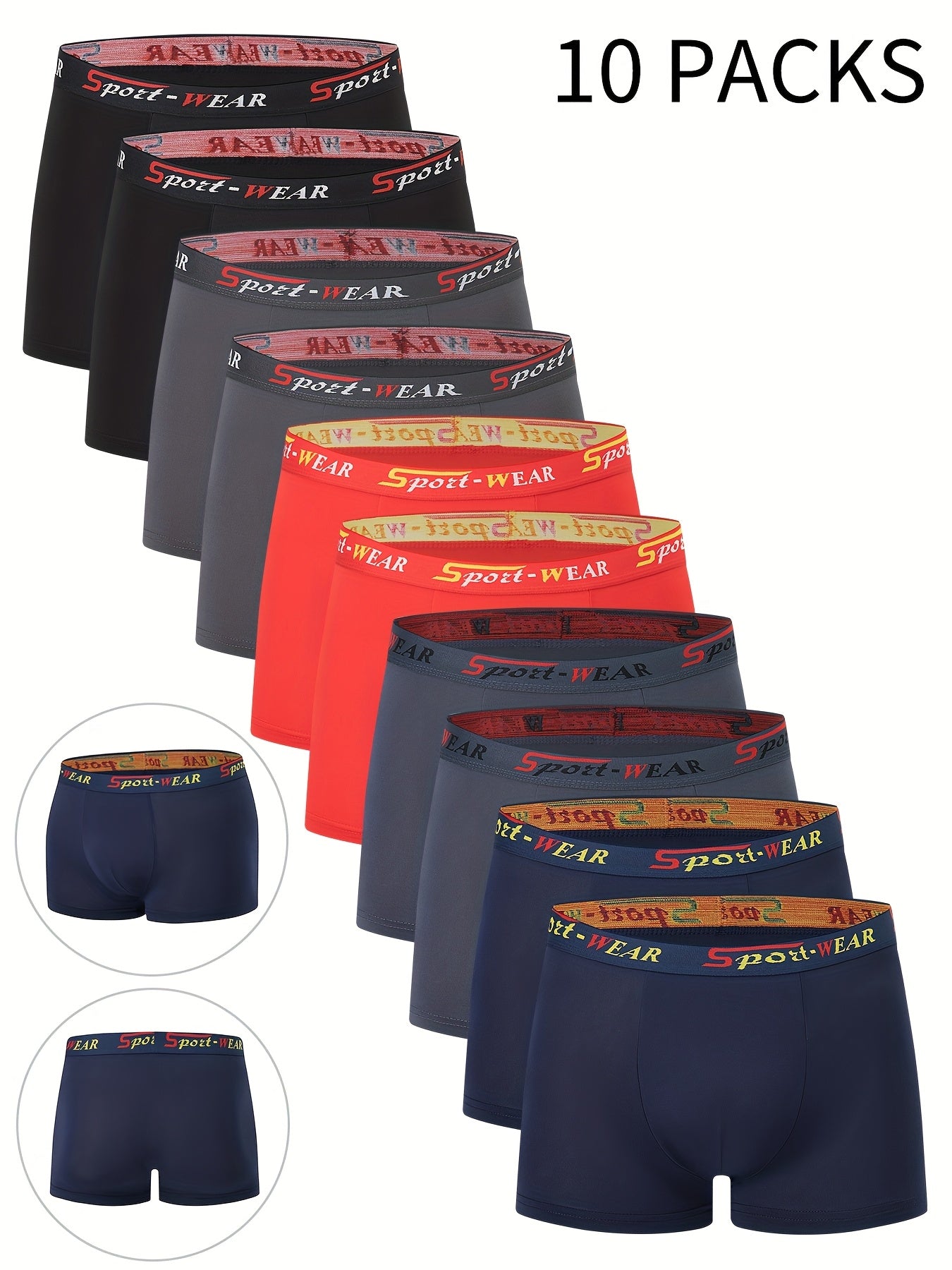 Men's 10-Pack Breathable Boxer Briefs with Stretch Fabric