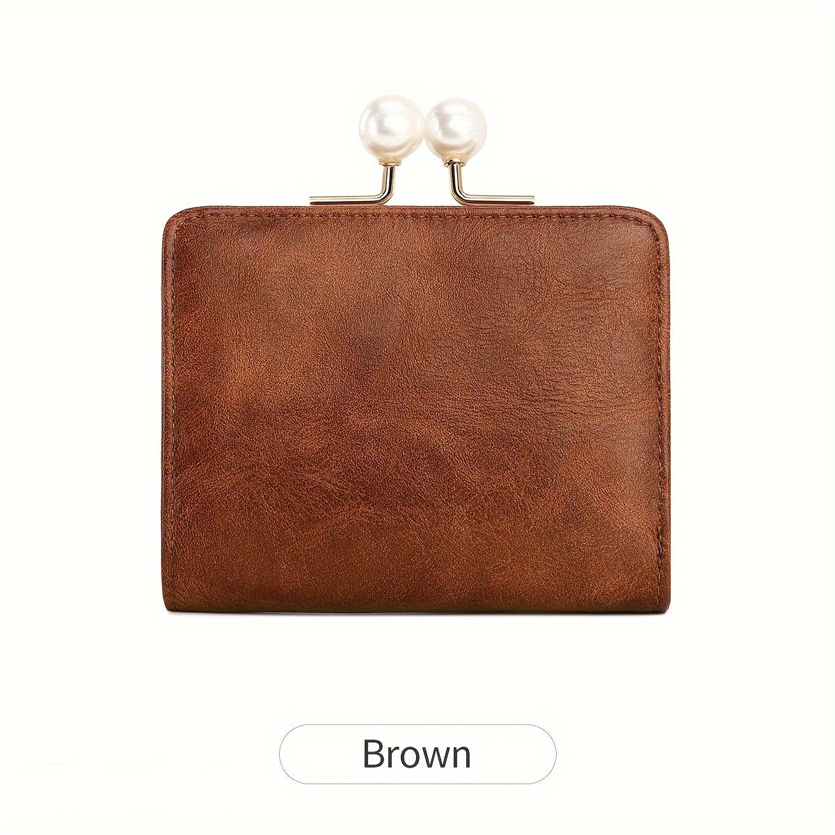 Women's Wallet Short Compact Three Layer LargeCapacity Retro Pearl Wallet High Quality PU Multi Card Seat/Coin ZeroWallet