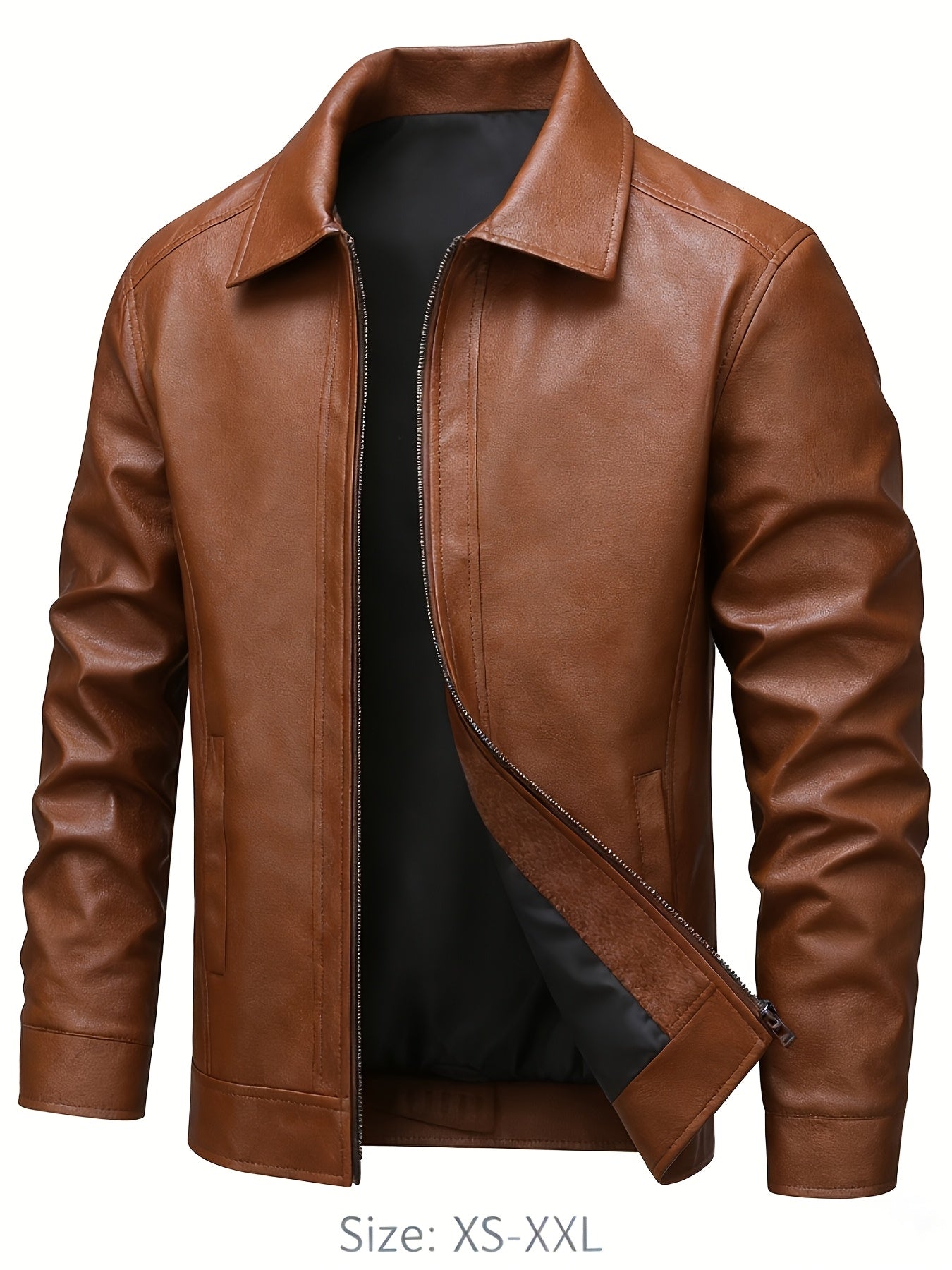 Men's PU Leather Bomber Jacket Casual Zip-Up Lightweight Coat