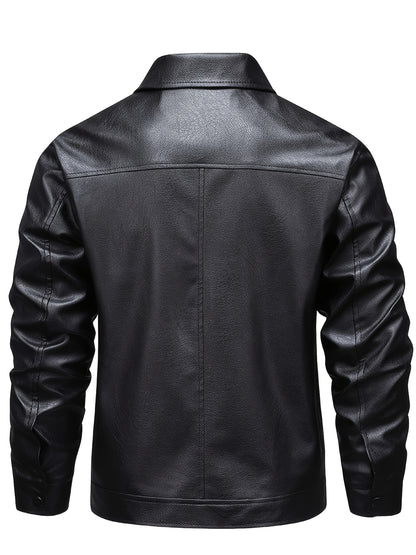 Men's PU Leather Bomber Jacket Casual Zip-Up Lightweight Coat