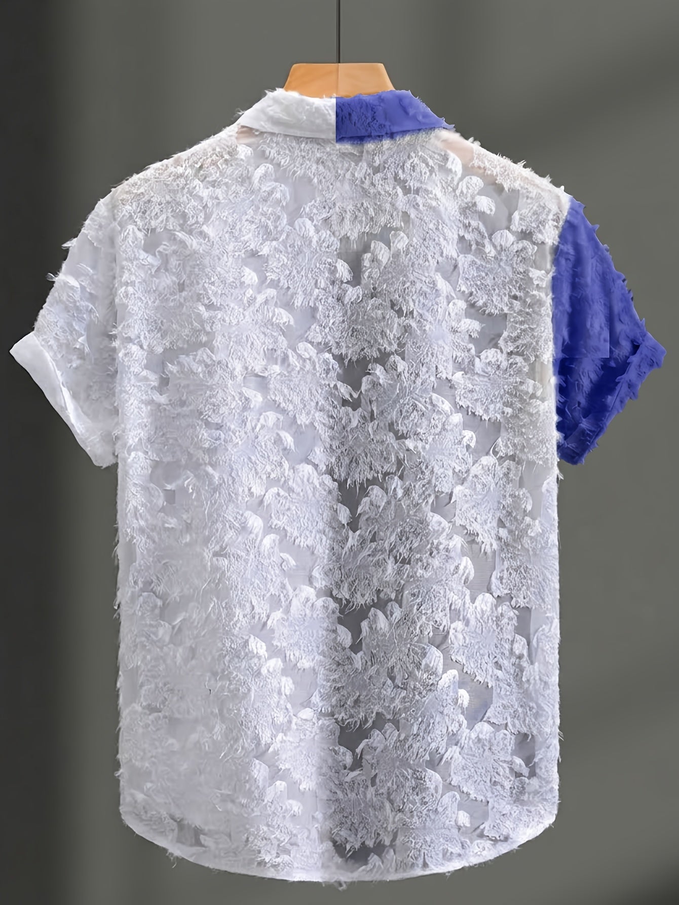 Men's Casual Sheer Lapel Collar Short Sleeve Shirt for Summer