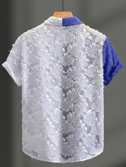 Men's Casual Sheer Lapel Collar Short Sleeve Shirt for Summer