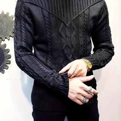 Men'S Knitted Twisted Texture Sweater, Stylish Casual Pullover for Autumn And Winter