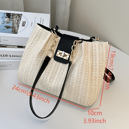 Large Capacity Women's Woven Shoulder Tote Bag for Beach
