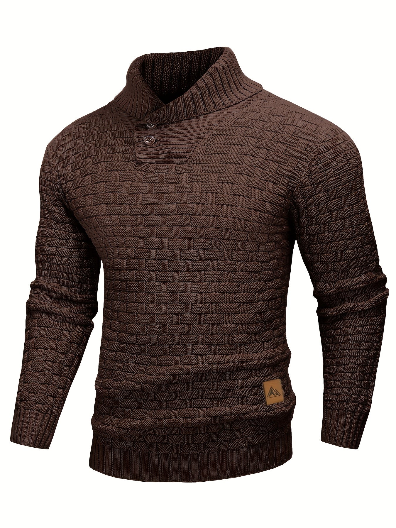 Men's Casual Waffle Pattern High Stretch Sweater, Chic Mature Pullover Sweater For Fall Winter