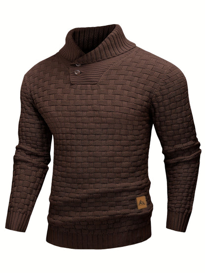 Men's Casual Waffle Pattern High Stretch Sweater, Chic Mature Pullover Sweater For Fall Winter
