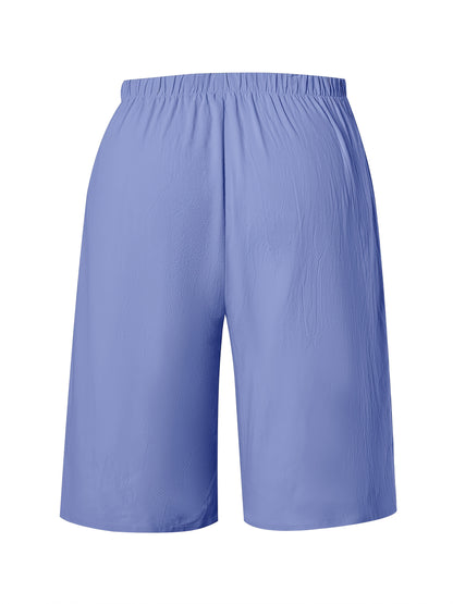 Women's Casual Solid Color Polyester Shorts with Faux Drawstring