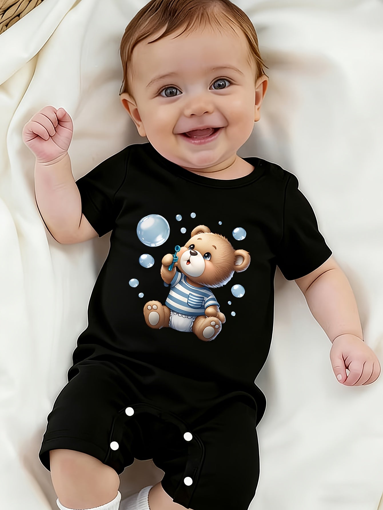 Soft Cotton Summer Baby Romper with Cute Bear Print