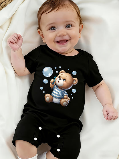 Soft Cotton Summer Baby Romper with Cute Bear Print