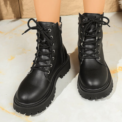 Women's Japanese-Inspired Winter Boots with Plush Faux Collar & Synthetic Upper - Chunky Rubber Sole Round Toe Ankle Boots, Black & White for Cold Weather, Casual & Formal Wear (Snow/City/Office) - Easy-Clean Synthetic, Boots