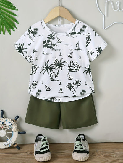 Boys' Casual Summer Set with Printed T-Shirt & Solid Shorts