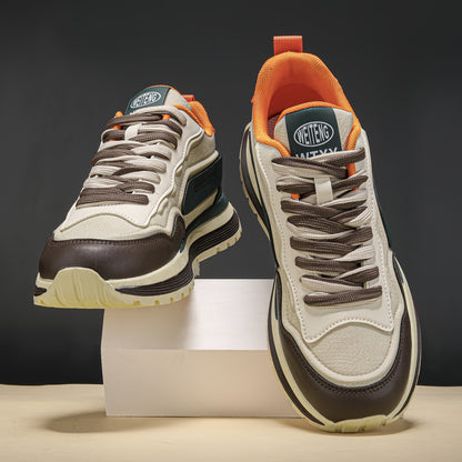 Men'S Breathable Lace-Up Sneakers - Color Block Design, Thick Sole, Casual Athletic Shoes for Casual Attire, Low-Top Style, Lace-Up Closure, PVC Sole, Fabric Inner, Round Toe, Faux Upper, Available in Black, Gray, Blue, Green