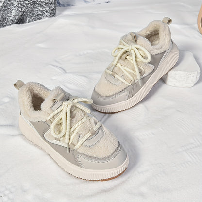 Women'S Cozy Fleece-Lined Low-Top Ankle Boots - Warm, Stylish, and Comfortable for All Seasons, Casual Lace-Up Design with Thick Rubber Sole, Beige, Casual Footwear | Stylish Ankle Boots | Plush Lined Interior