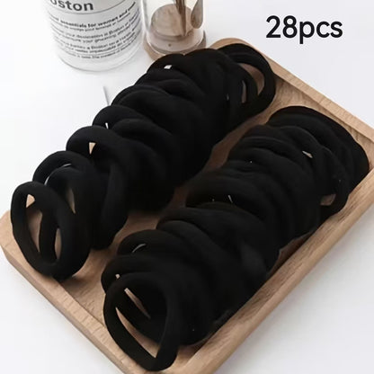 28/35pcs Solid Color Elastic Hair Ties - Durable Ponytail Holders