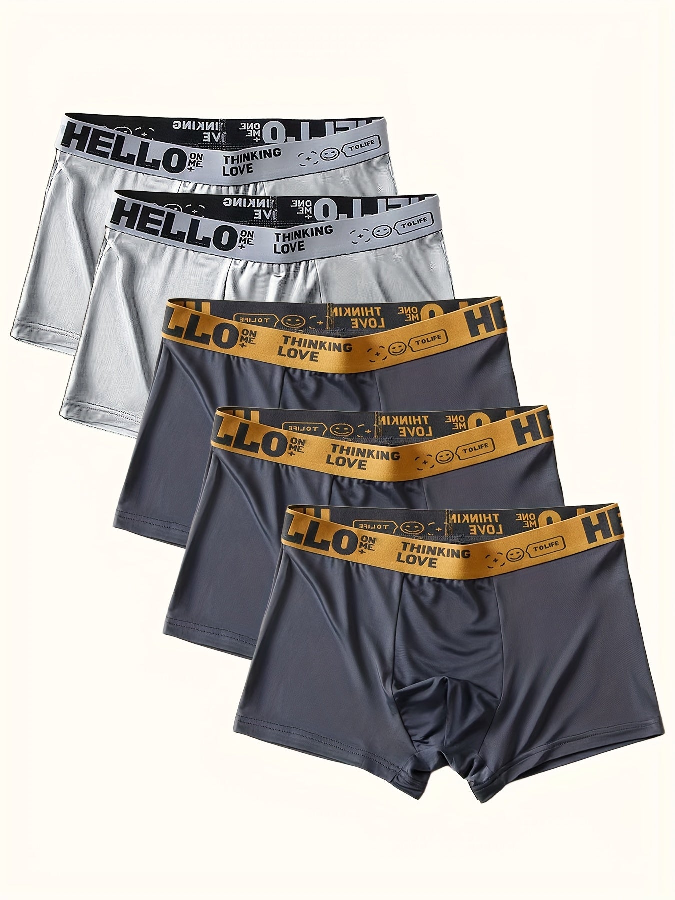 5pcs Men's Breathable Polyester Boxer Briefs for Active Wear