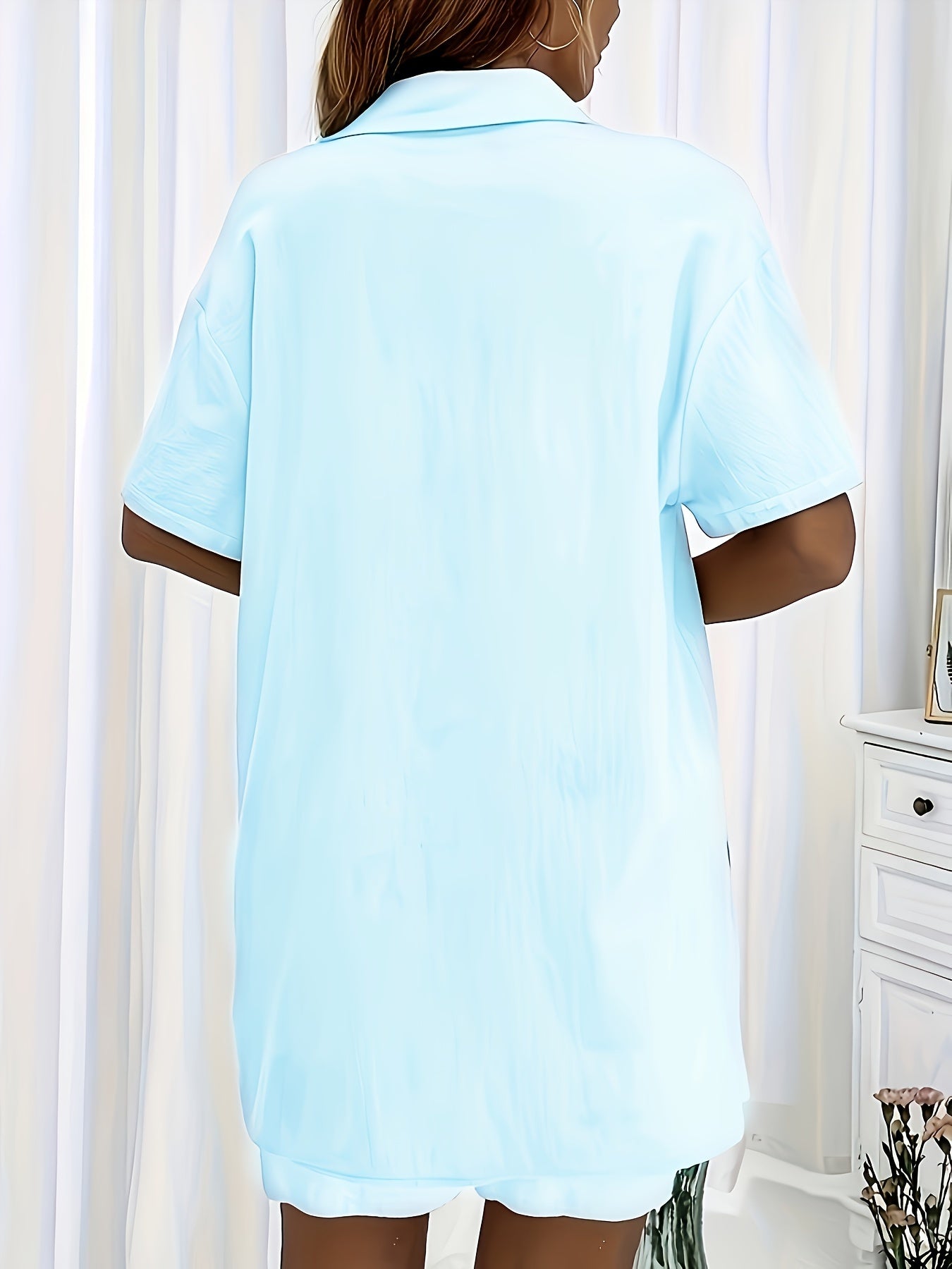Women's Casual Two-Piece Set: Button-Up Shirt & Drawstring Shorts