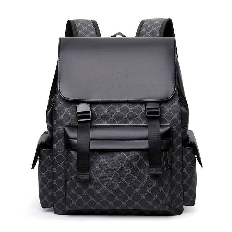 Men'S Stylish Black  Brown Gingham Print Backpack - Versatile Commuter Bag with Multiple Pockets, Adjustable Straps, and Golden-Tone Hardware for Work, Travel, and Study, Travel Backpack   Gingham Pattern   Synthetic Backpac