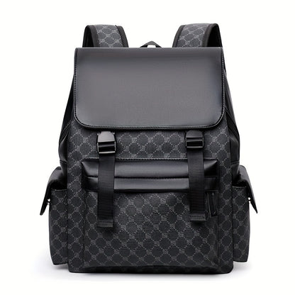 Men'S Stylish Black  Brown Gingham Print Backpack - Versatile Commuter Bag with Multiple Pockets, Adjustable Straps, and Golden-Tone Hardware for Work, Travel, and Study, Travel Backpack   Gingham Pattern   Synthetic Backpac