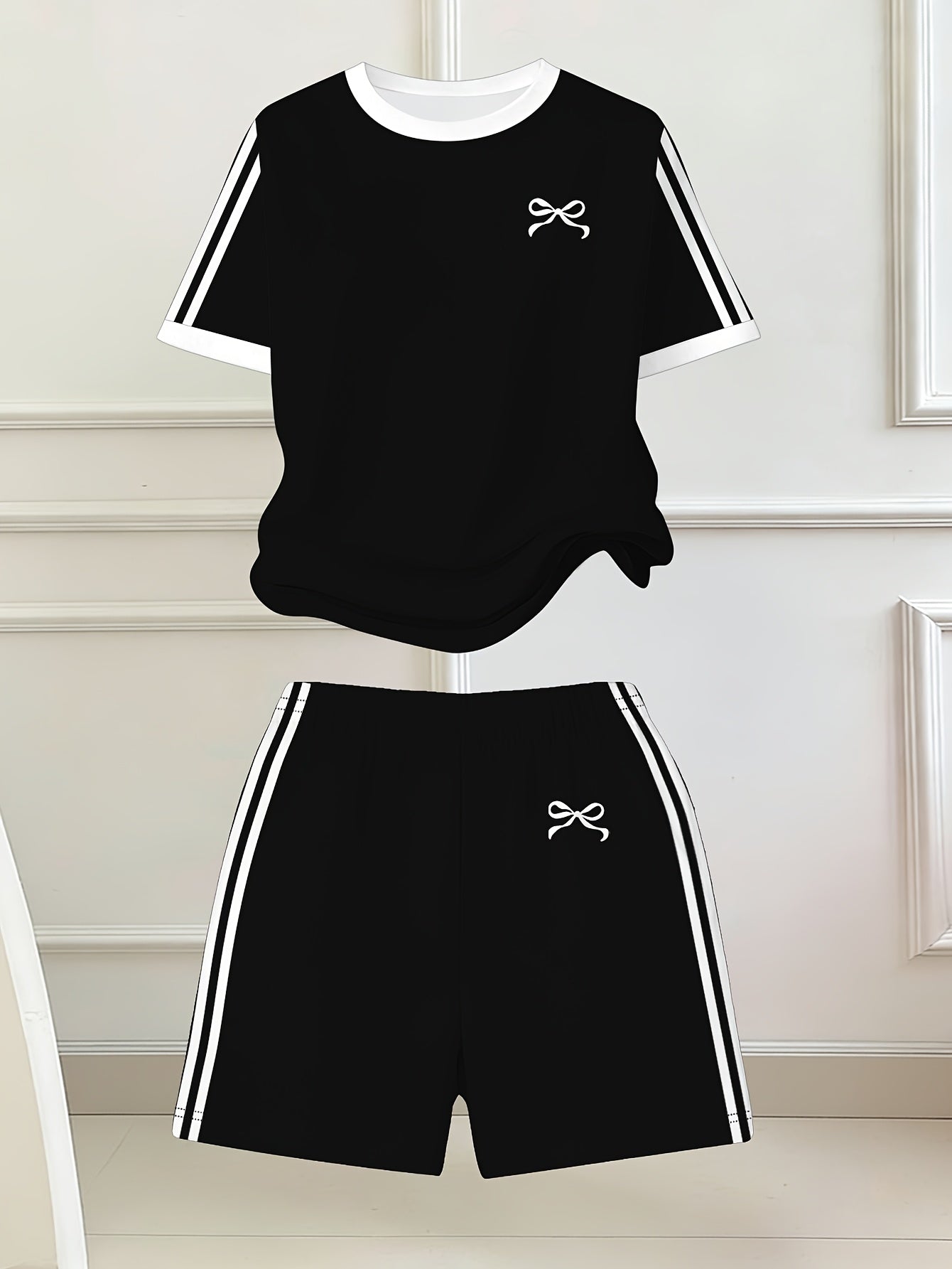 Girls' Butterfly Print Bow Short Sleeve Tee & Shorts Set