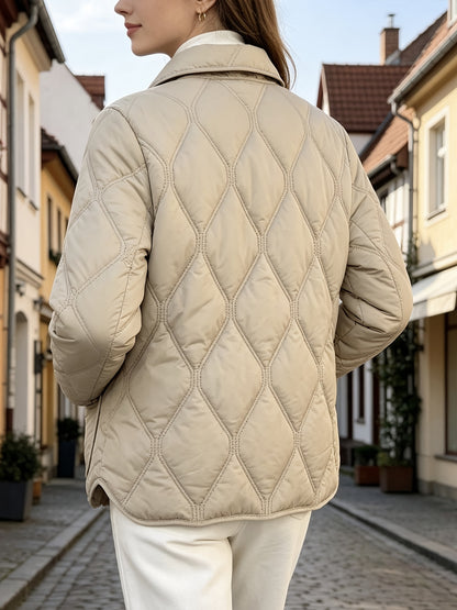 Women's Quilted Doll Collar Coat - Elegant Spring & Autumn Outerwear