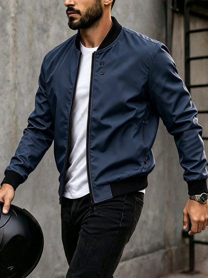 Men's Casual Baseball Jacket Solid Color Sports Zipper Coat