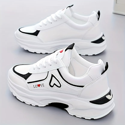 Women's Lightweight Low-Top Heart Lace-Up Sneakers for Casual Wear