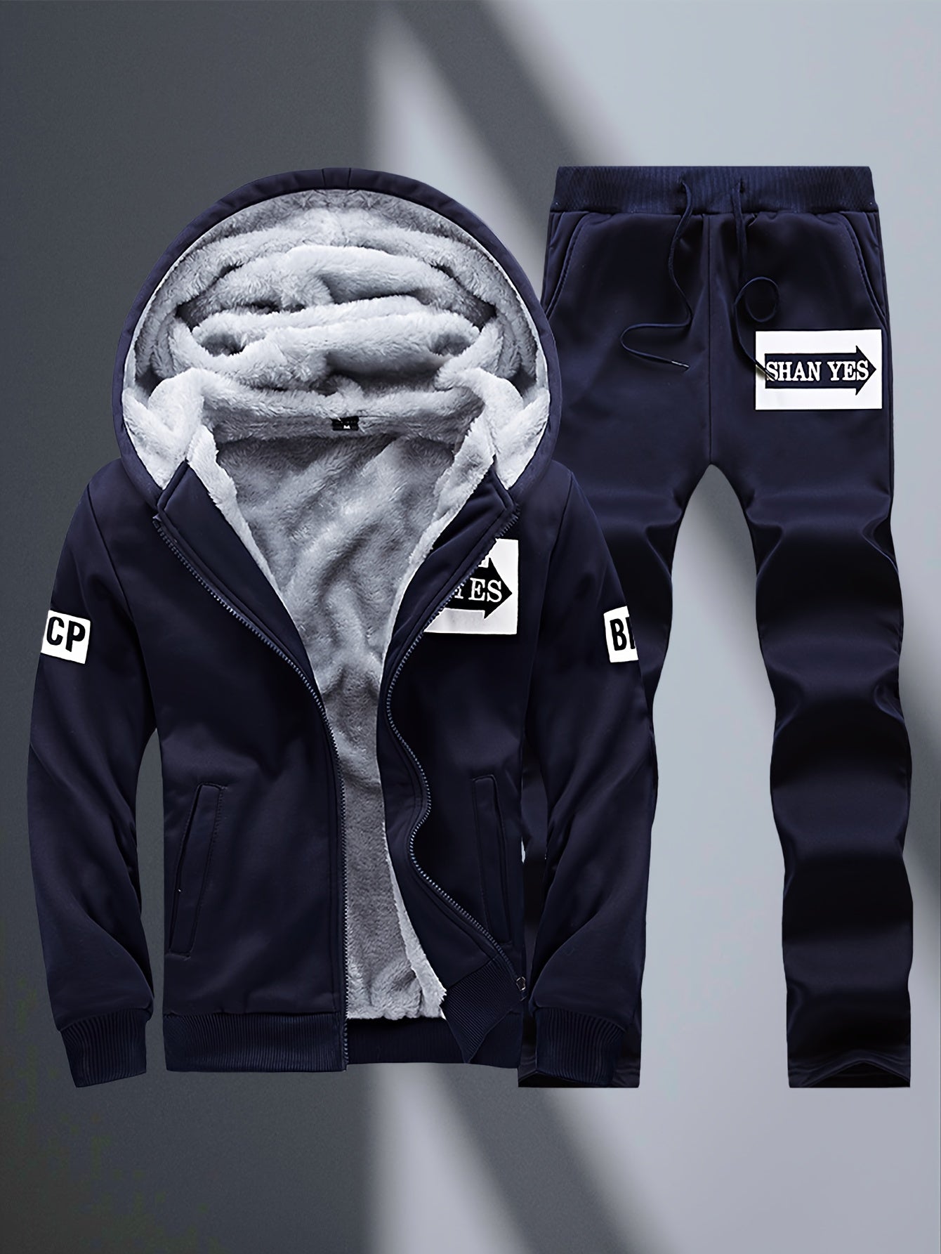 2pcs Men's -Lined Sportswear Set, Thickened Men's Casual Sportswear Set, Men's Sportswear Top and Bottom Set, Hooded Sweatshirt and Casual Sport Pants, -Lined and Thickened, Warm and Cold-Resistant, Suitable for Autumn and Wi