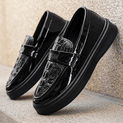 Men's Glossy Black British-Style Business Casual Shoes