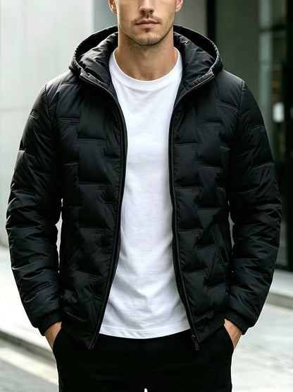 Men's Quilted Hooded Jacket, Warm Casual Winter Outerwear