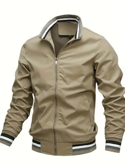 Men's Vintage-Inspired Hip Hop Baseball Jacket - Casual Sports Outerwear with Stand Collar, Zip-Up, Polyester - Perfect for Fall/Winter