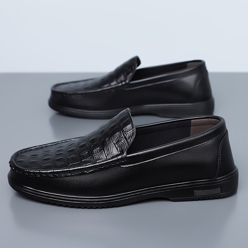 Men's Crocodile-Embossed Slip-On Loafers, Soft Rubber Sole