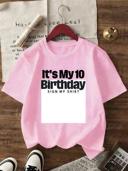 Girls' 10th Birthday Short Sleeve Cotton T-Shirt Casual Style