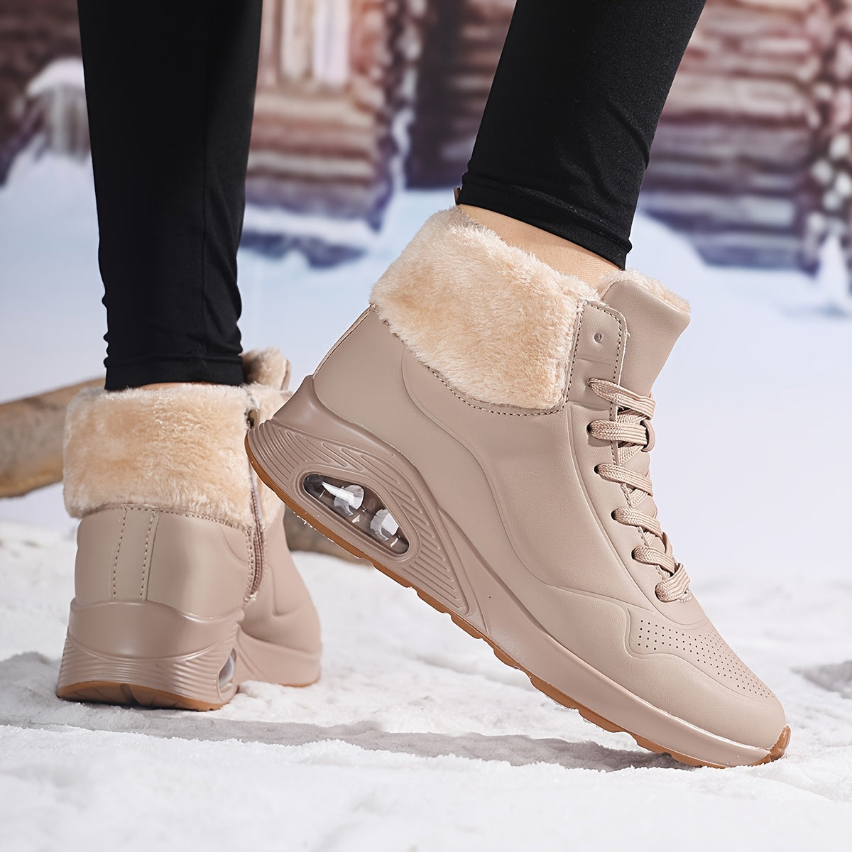 Women'S Mid-Calf Winter Boots with Soft Cushioned Air Cushion, Thick Fleece Lining & Breathable PU Upper - Round Toe Snow Boots for Cold Weather, Casual & Sporty Outfits, Winter Boots, Outdoor Footwear, Modern Footwear, Durab