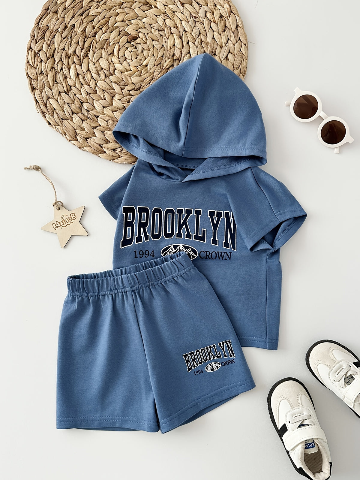 Baby Boys Sleeveless Knitted Hooded Top with Casual Shorts