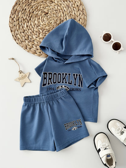 Baby Boys Sleeveless Knitted Hooded Top with Casual Shorts