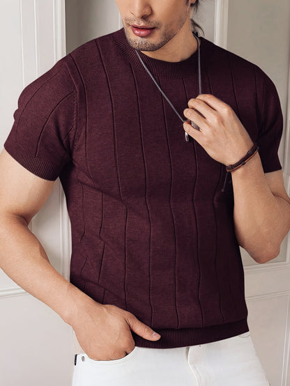 New Summer Short-Sleeve Knitted Men's Light Luxury Crew Neck Slim Fit Business Cool Y T-Shirt, Lightweight, Breathable, Versatile, Stretchy, Slim Fit Top for Men - ayq