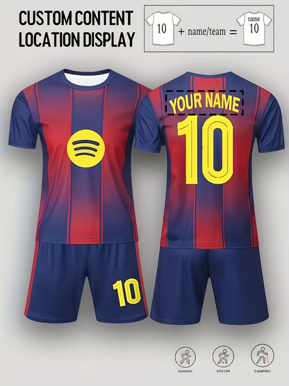 Boys Personalized Soccer Jersey & Shorts Set - Breathable Quick-Dry Fa