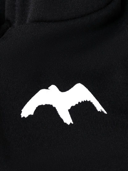 2pcs Boys' Autumn/Winter Fleece-Lined Hooded Zip-Up Jacket and Pants Set with Bird Print, Simple Color Block Design with Pockets, Fashionable Sporty Outfit for Outdoor Activities and Daily Wear, 100% Polyester Knit Stretch Fa