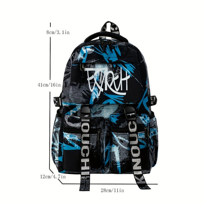 Spacious, Stylish Graffiti-Style Large Capacity Backpack for College & High School Students - Durable Nylon, Casual Fashion