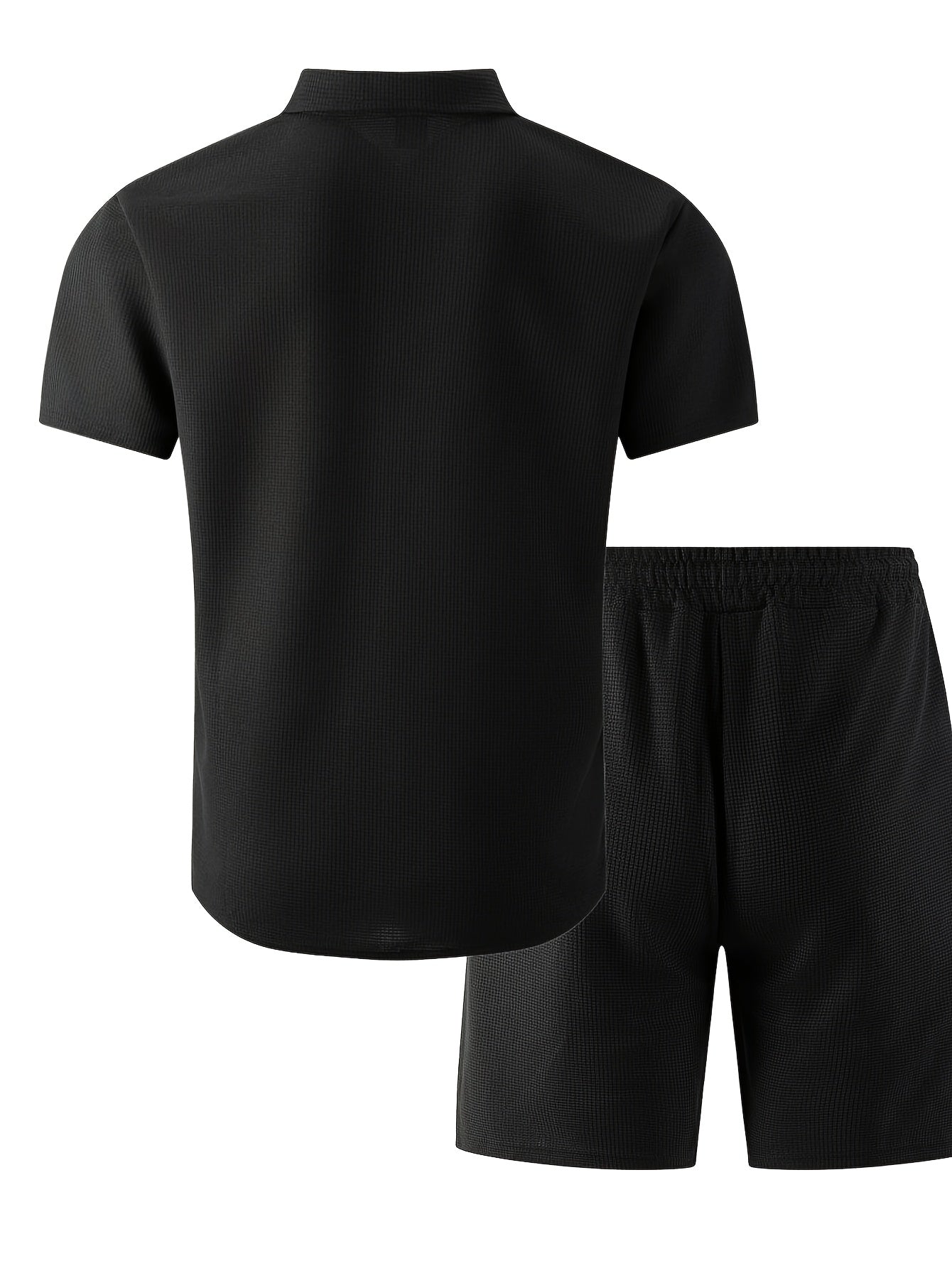 Men's 3-Piece Casual Waffle Knit Summer Set with Shirt & Shorts