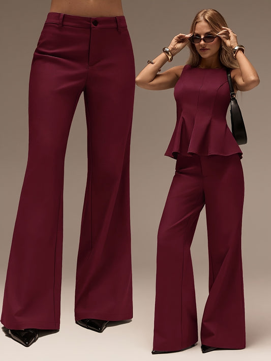 Chic Women's 2-Piece Set: Long Pants and Simple Top for Spring