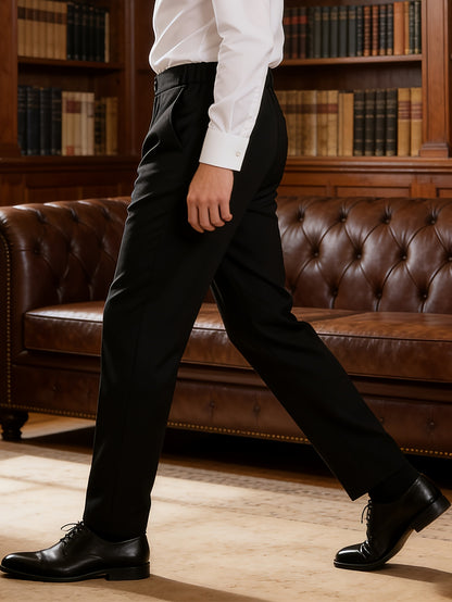 Boys' Black Formal Dress Pants with Button Detail for School & Parties