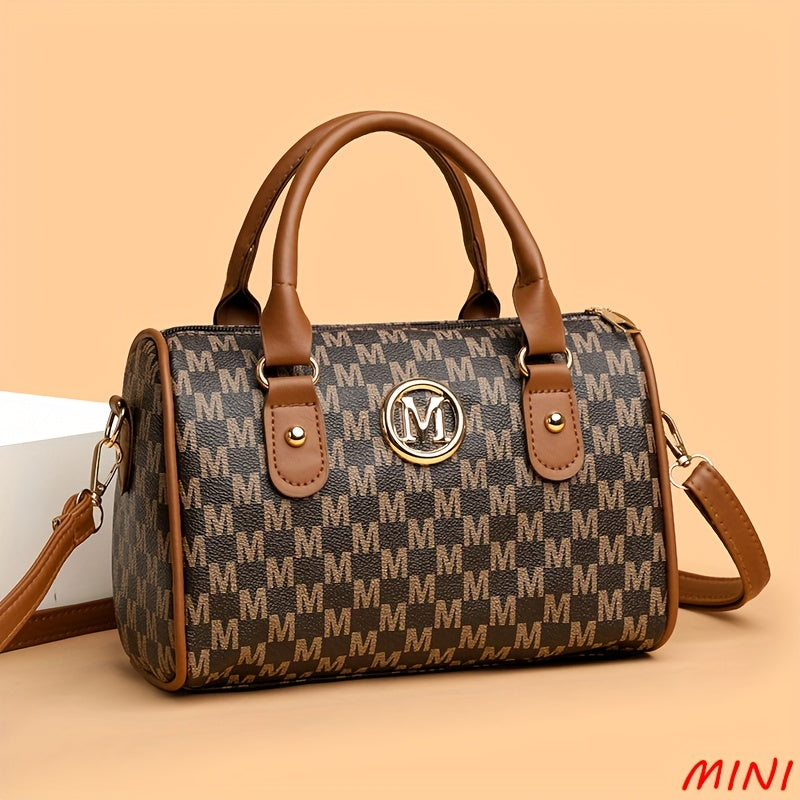 The New MINI Women'S Fashion Shoulder Bag Features a Classic Monogram with a Golden 'M' Logo. It Can Be Worn Crossbody And Has a Detachable Shoulder Strap, Making It Suitable for Daily Outings, Work Commutes, Travel, Parties