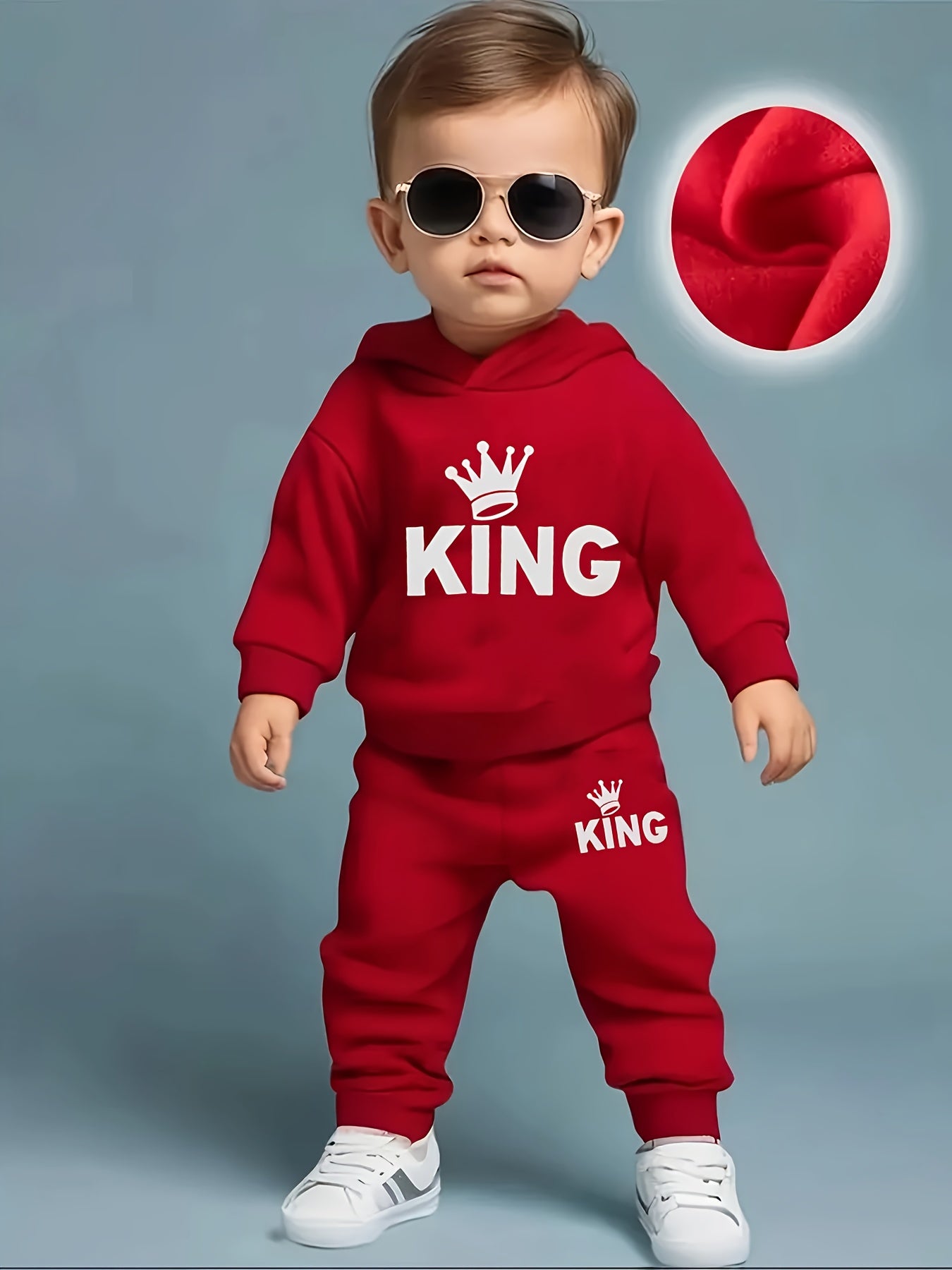Baby Boy KING Crown Hoodie & Casual Pants Set for Spring Fall
