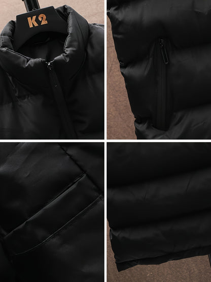 A Stylish New Men'S American-Style Vest, Featuring a Warm And Thick Black Design, Comfortable And Suitable for Winter, Lightweight And Foldable, Perfect for Skiing