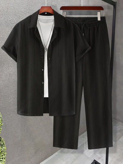 Men's Casual Short-Sleeve Shirt & Drawstring Pants Set