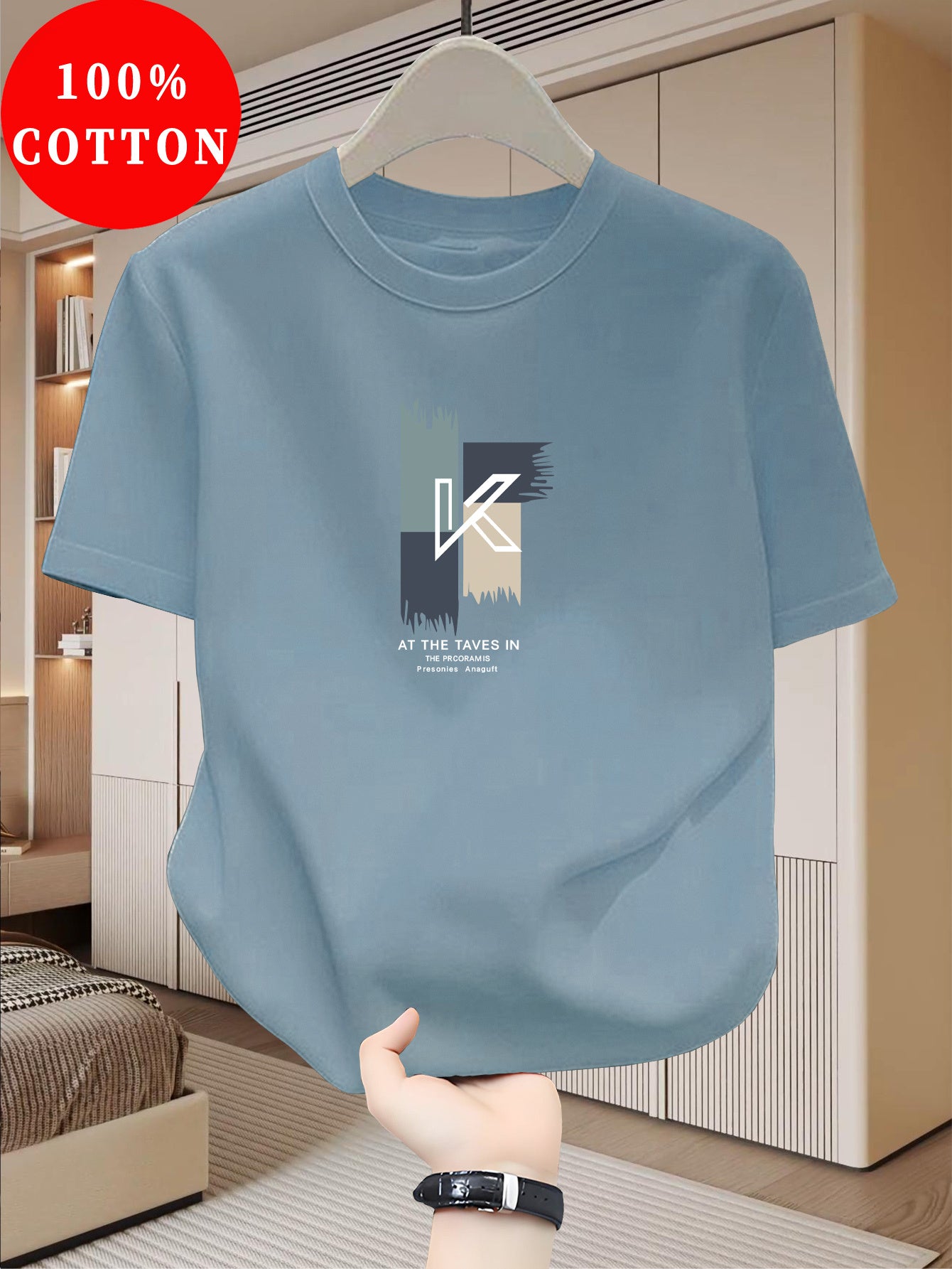 Men's Heavyweight 100% Cotton T-Shirt - Beige Crew Neck Tee, Breathable Summer Shirt for Everyday  Formal Wear, Soft Everyday Essential, Relaxed Fit, Stylish Lettering, Premium Quality, Short Sleeve Top, Casual Wardrobe