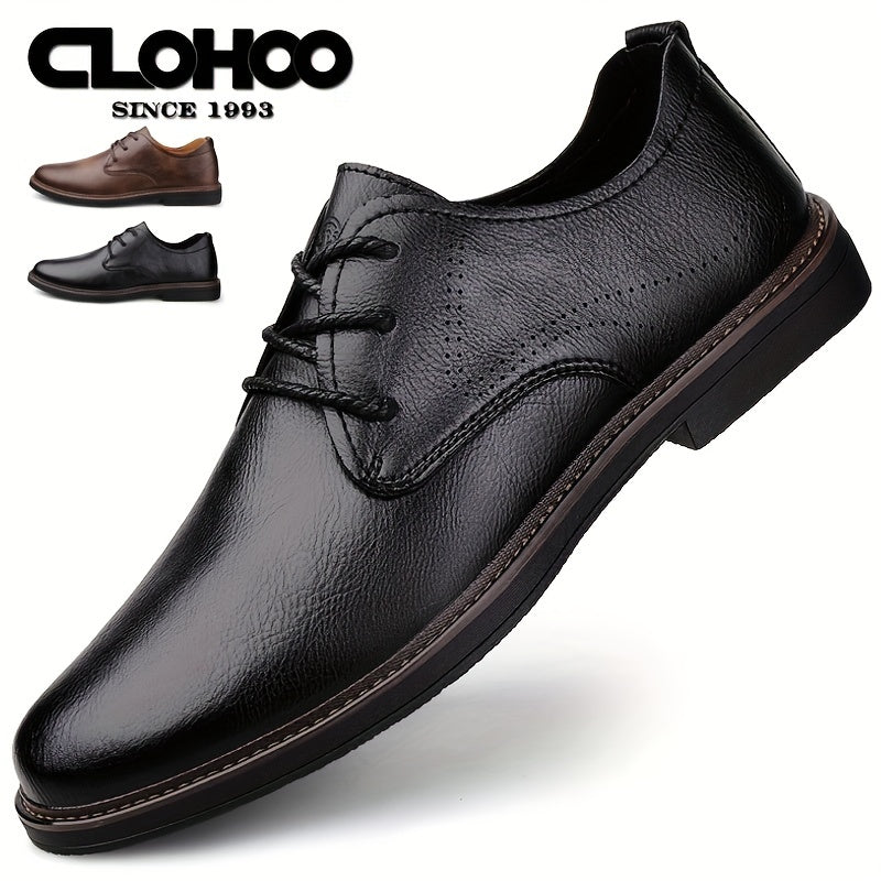 Men's Business Casual Brogue Lace-Up Shoes Cowhide Leather