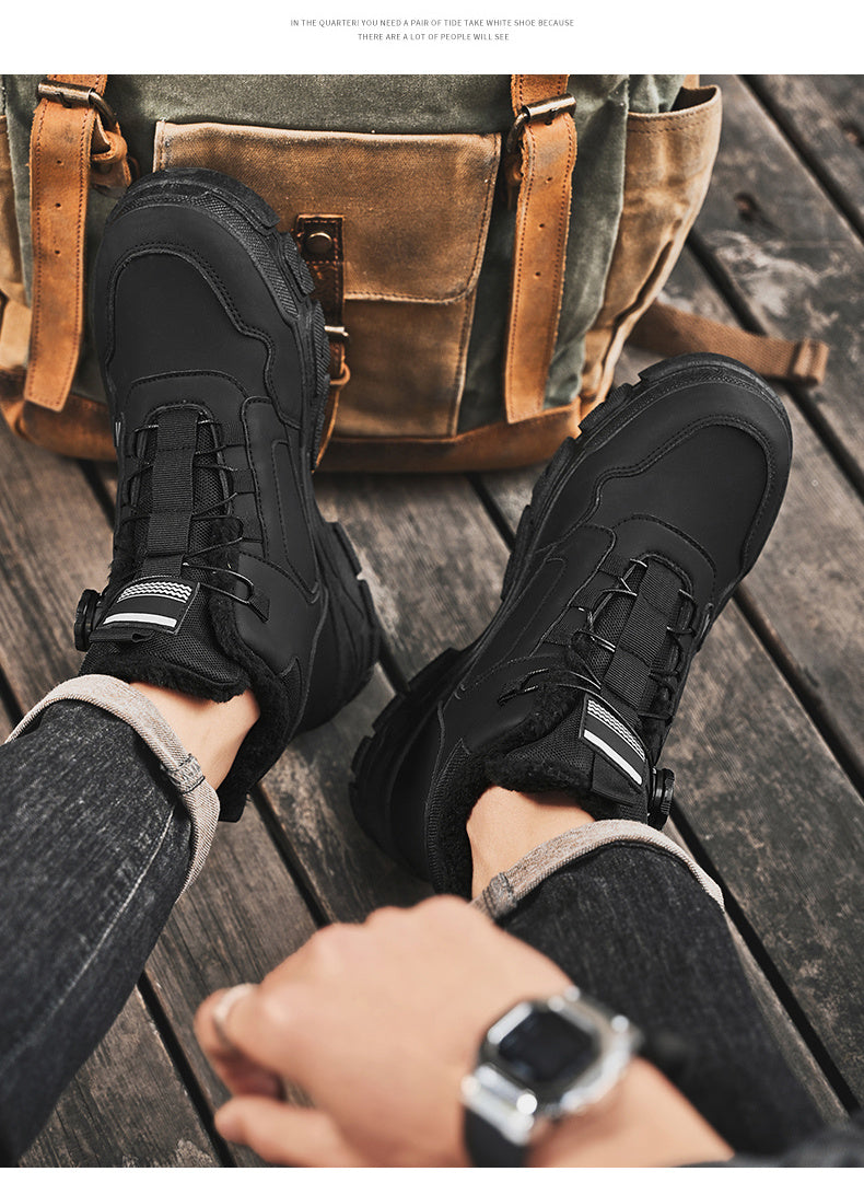 Men's New Winter Thickened -Lined Boots, Three Color Options, Comfortable and Warm, Easy On/Off with Knob Design, Suitable for Outdoor Snow, Hiking, and Mountaineering