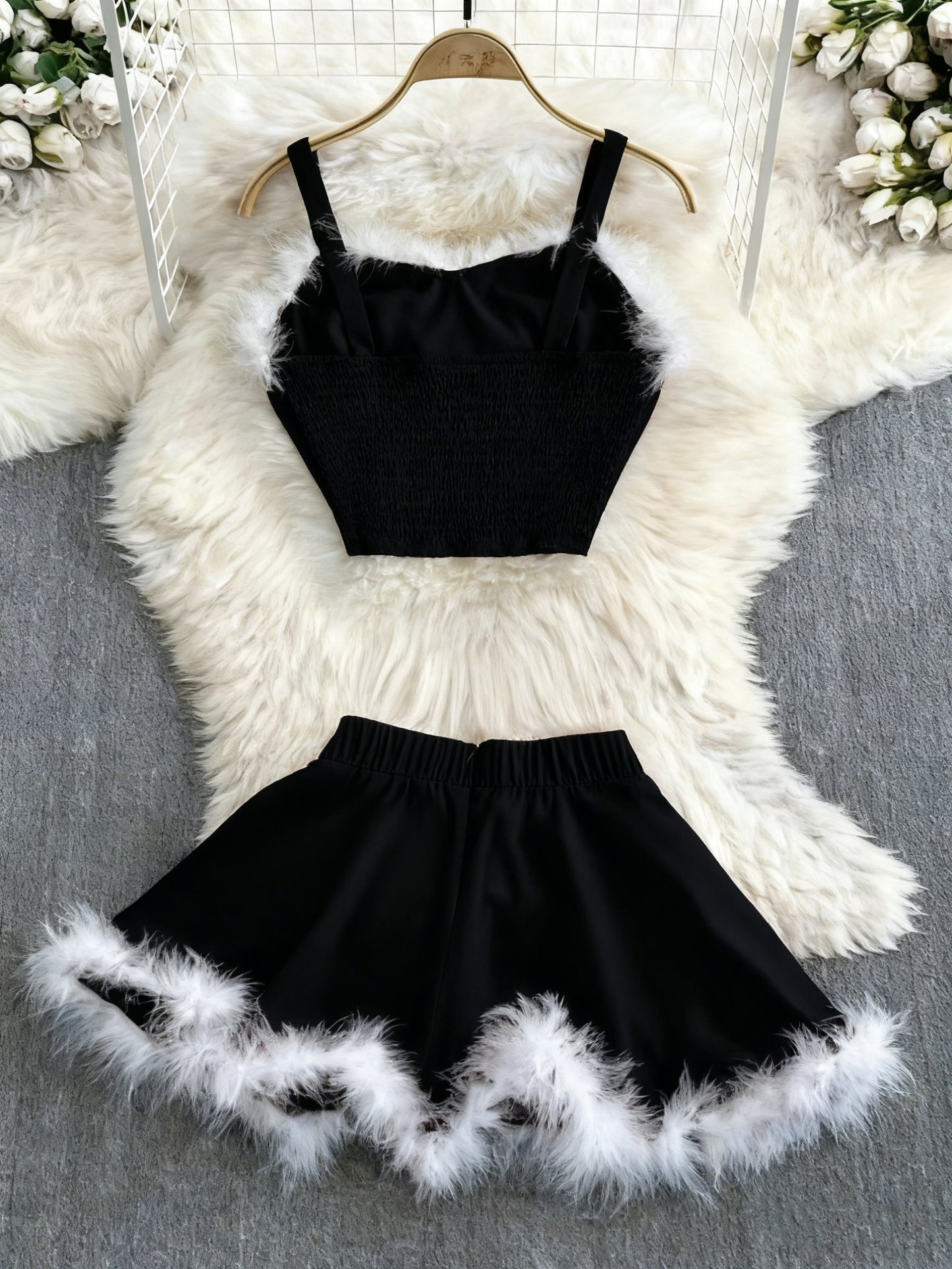 2025 New Christmas Party Event Gathering Date Plush Trim Sweet Sexy Women's Skirt Set